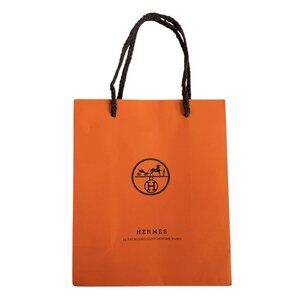Authentic Hermes Orange Black Logo Shopping Gift Bag 6.5"x3.5"x8"